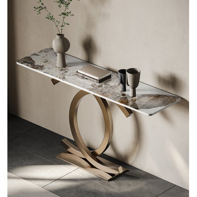Console en fer fritté de style contemporain de style contemporain et or métallique, table de présentation sculpturale étroite unique