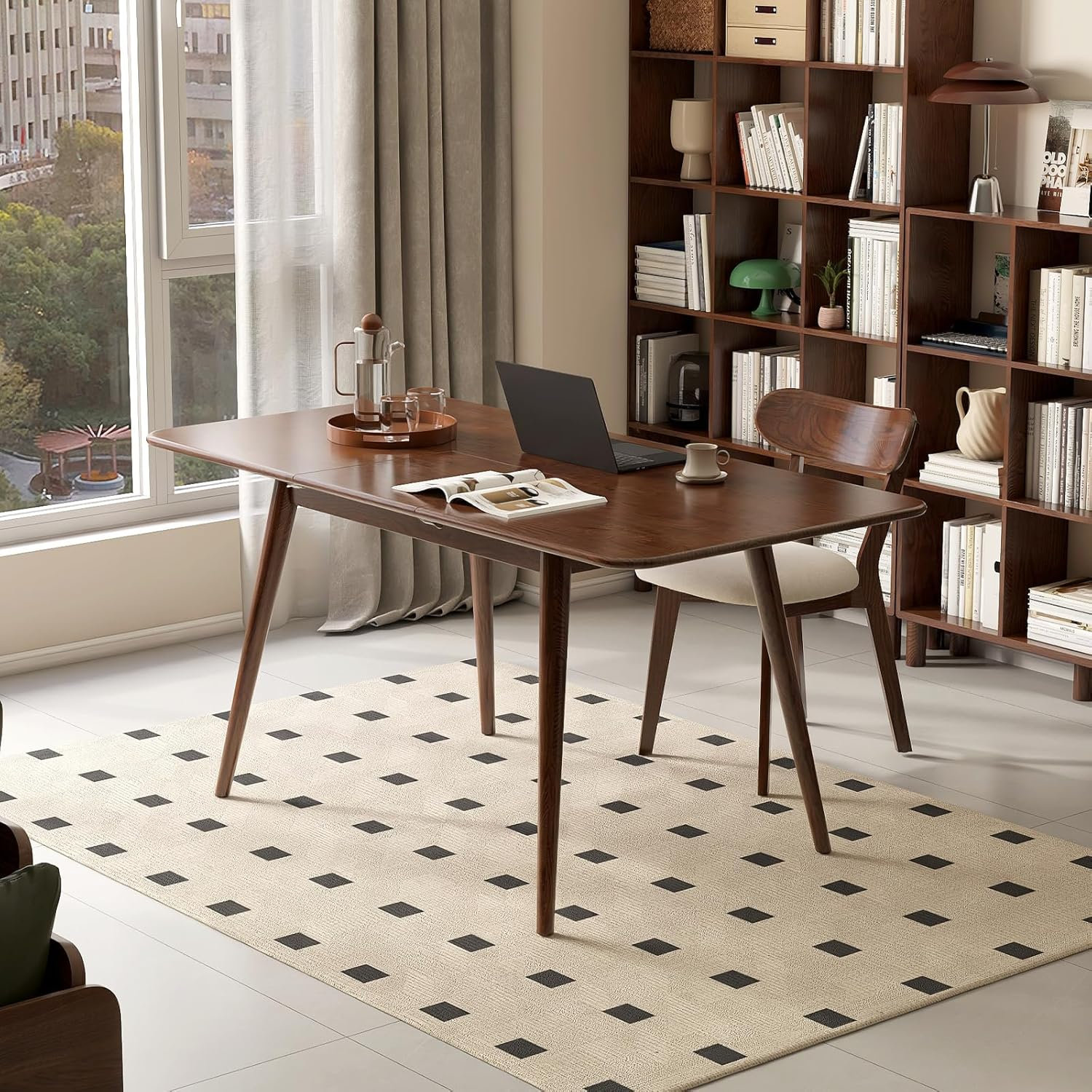 Solid Extendable Dining Table, Brown Oak