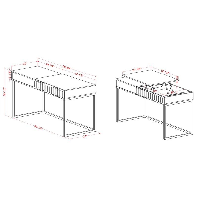 Bureau à hauteur réglable Livengood, Blanc / Doré