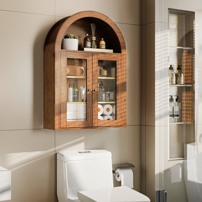 31.5"h Arch Wall Mounted Bathroom Cabinet, Brown, Brown