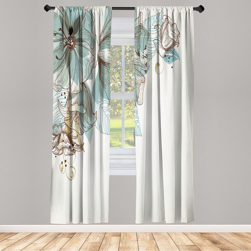 Semi Sheer Curtain Pair, 28" W x 63" L, Blue Gray White