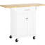 Îlot de cuisine mobile avec panneaux supérieurs pliants, tiroir, armoire, serviette, plateau en bois naturel, abattant blanc, chariot roulant, armoire à tiroirs,