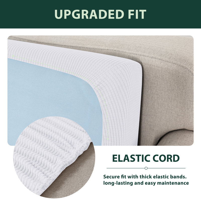 Box Cushion Love Seat SlipcoverStretch Textured Grid Box Cushion Loveseat Slipcover, White