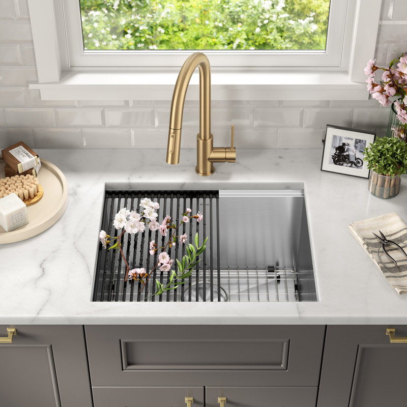 KRAUS Kore™ 23" L Undermount Workstation 16 Gauge Stainless Steel Single Bowl Laundry Utility Kitchen Sink