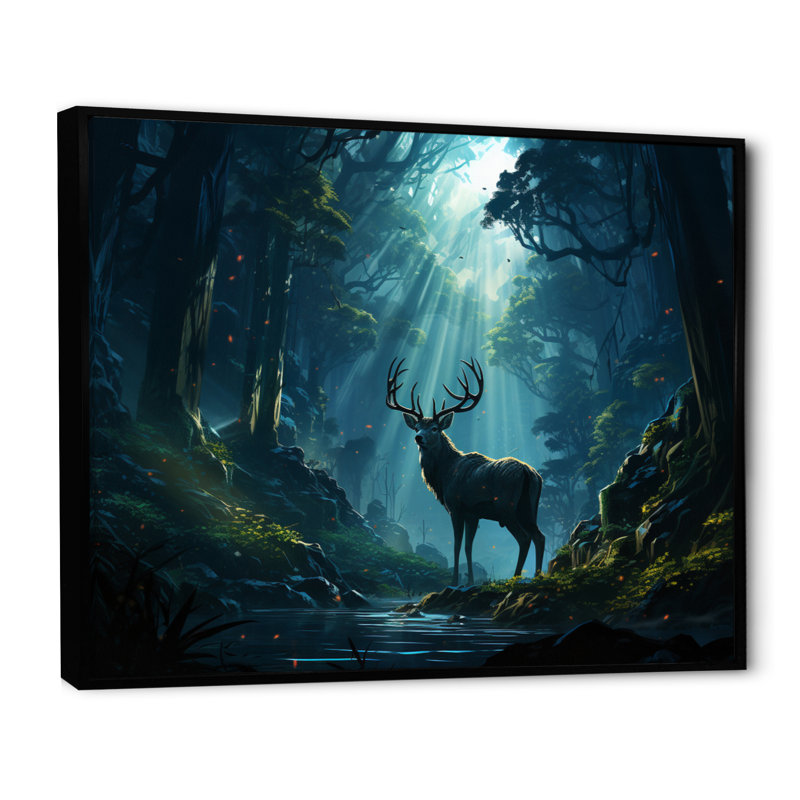 Deer Dancing Shadows - Animals Canvas Art Print, H 16 po x l 32 po x P 1 po, Cadre flottant noir