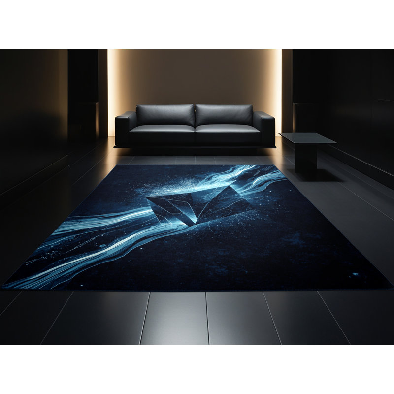 Tapis bleu marine délavé à la machine Alan Haunted Spellbook, 2 x 4