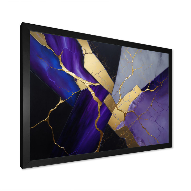 " Abstract Geode Purple II ", Black Single Picture Framed, 12" H x 20" W x 1" D