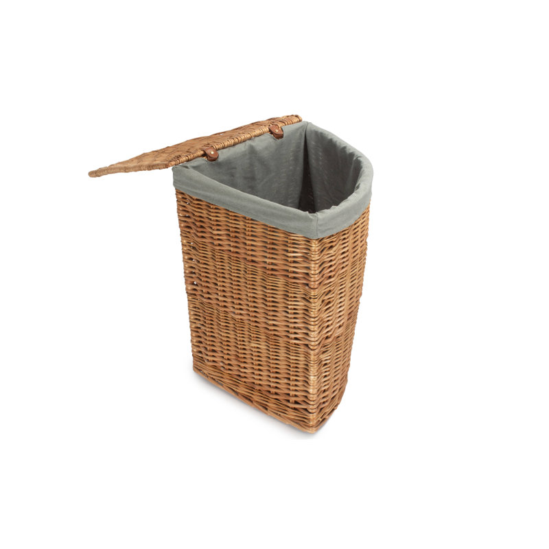 Wicker Lined Corner Laundry Bin Basket, Large (60cm H x 46cm W x 46cm D), Light Steamed/Grey Sage Lining