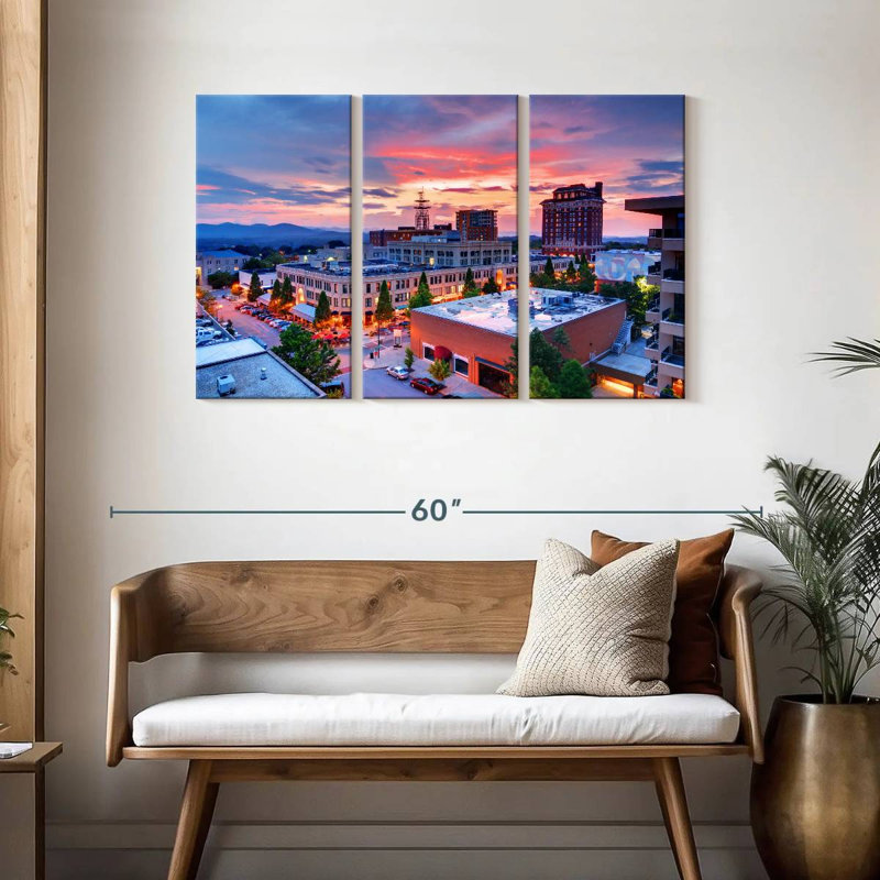 Centre-ville Rube Asheville au coucher du soleil, H 28 po x l 45 po