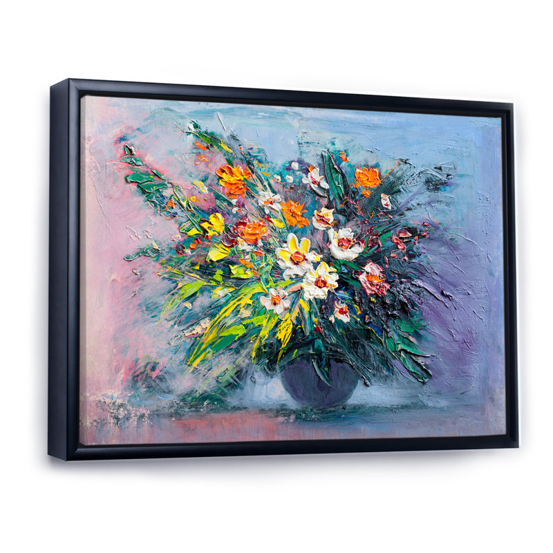 Nature morte pleine Marguerite Bouquet - reproduction de cadre flottant sur toile, H 16 po x l 32 po x P 1 po