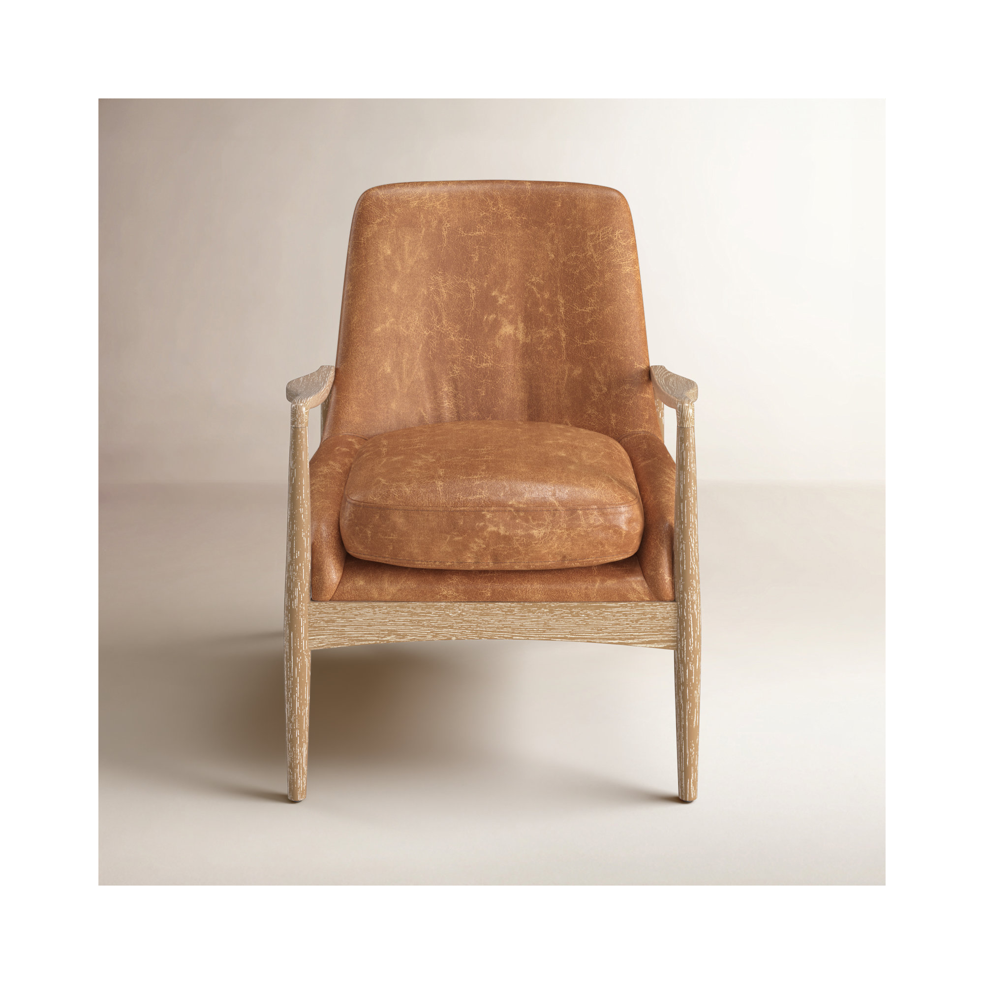 Rushmore Upholstered Armchair, Cognac Faux Leather, Light Brown