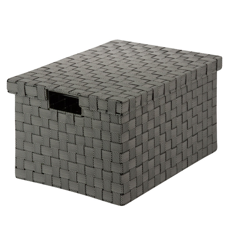 Grande boîte à dossiers tissée Anastasja, Noir / blanc