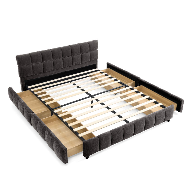 Grands lits modernes avec rangement, plateforme rembourrée confortable, maison