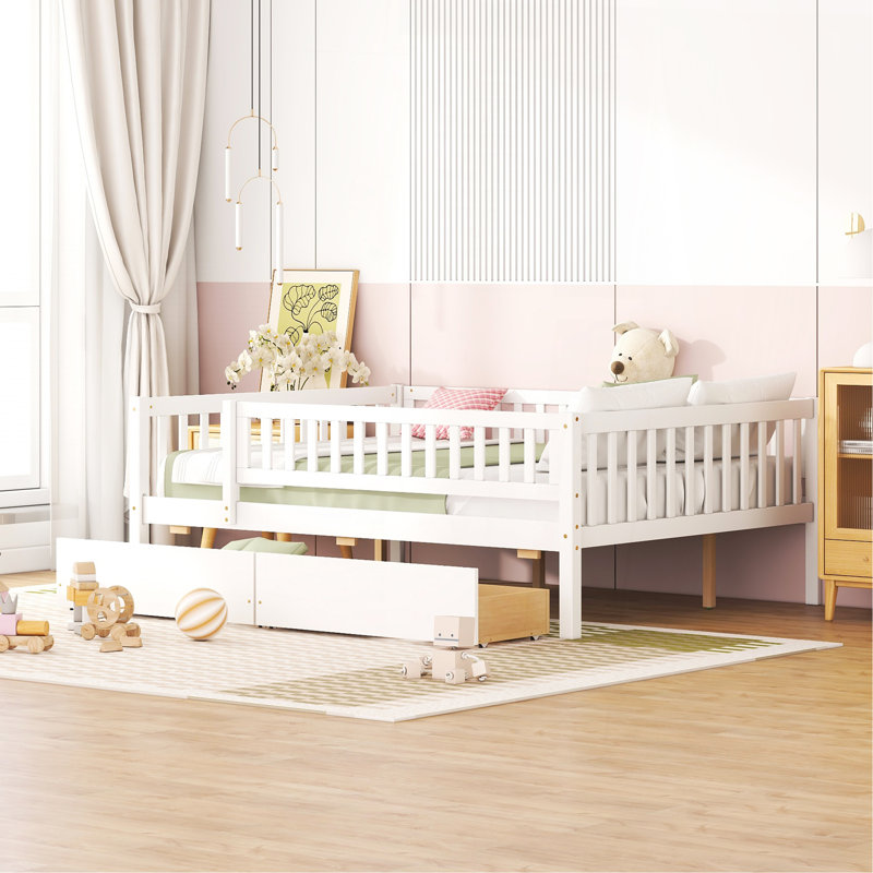 Lit de jour double en bois avec deux tiroirs, blanc, Complet/Double, Blanc