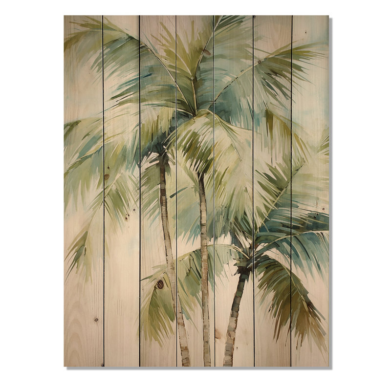 Green Minimalims Palm Trees I On Wood Print, 40" H x 30" W x 0.78" D
