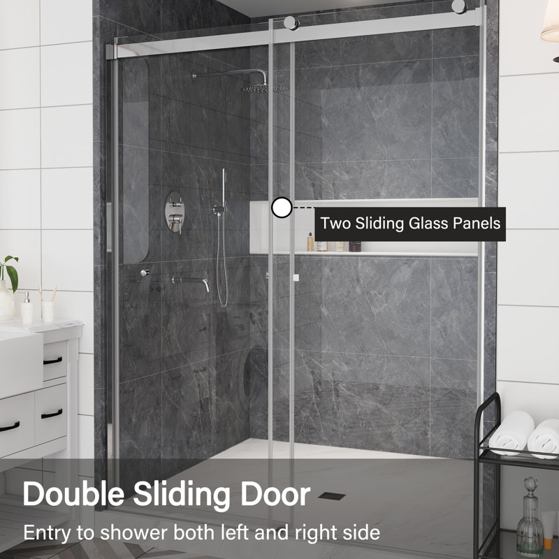 56"-60" W x 76" H Double Sliding Frameless Shower Door with Soft-Closing and Clear Tempered Glass, Chrome