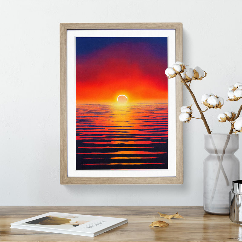 Ocean Sunset in Watercolour No.3 1 Piece Single Picture Frame Wall Art, 34cm H x 25cm W x 2cm D, Oak