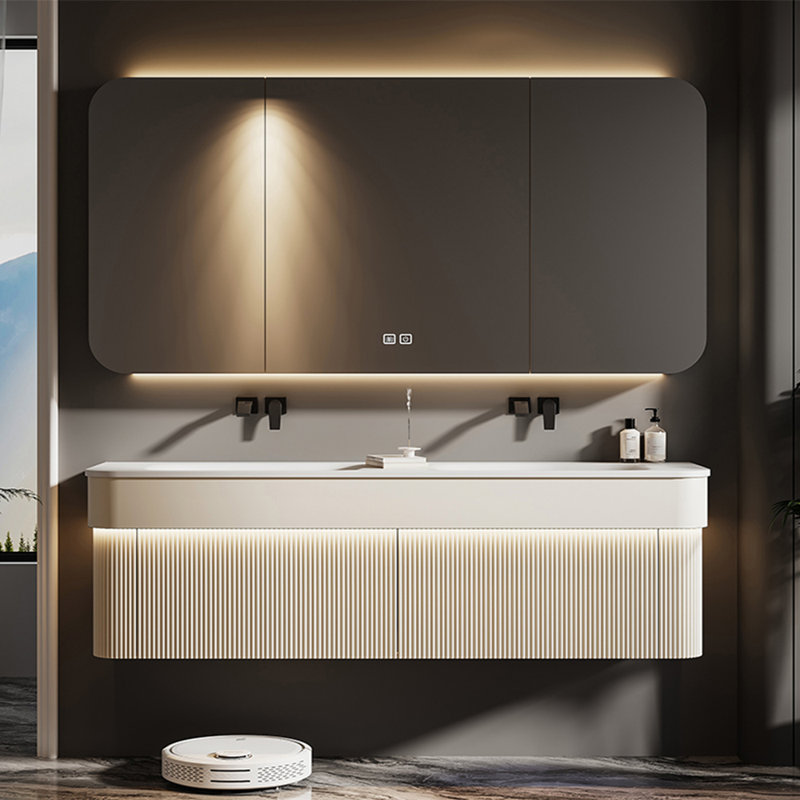 Light luxury simple exquisite bathroom cabinet, 19.69" H x 59.06" W x 21.65" D, Off White
