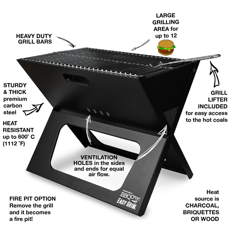 Easy Portable Charcoal Grill, Folds to 1.5