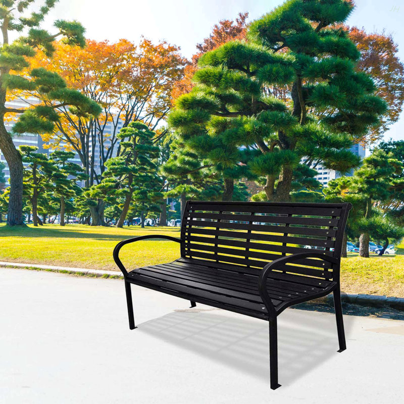 45.7In. Patio Bench Black Steel And WPC