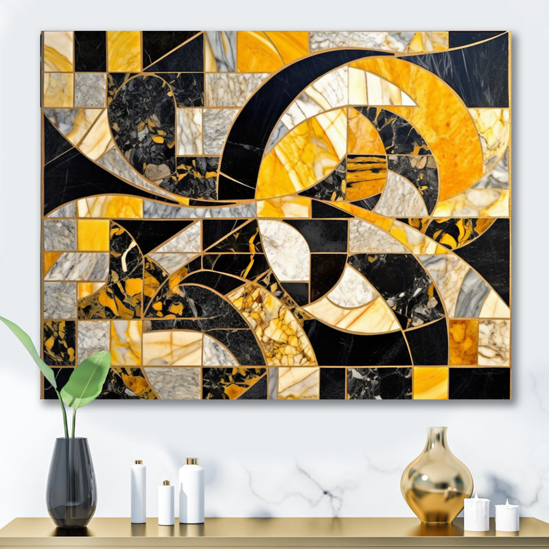 Or et noir en mouvement II, H 30 po x l 40 po x P 1,5 po, Toile tendue
