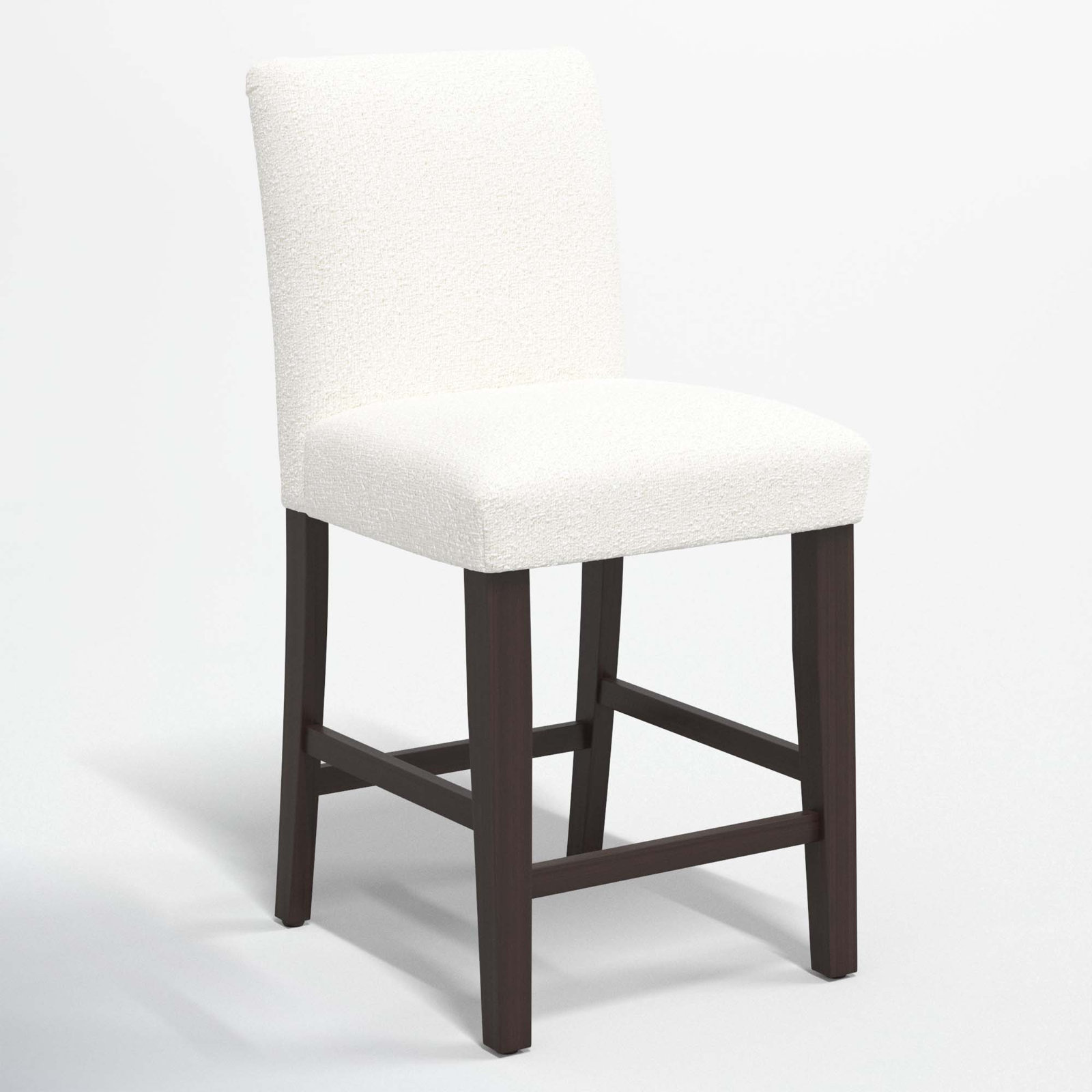 Hadrien Upholstered Stool, Counter Stool (26" Seat Height), Classic Snow Boucle, Black Wood