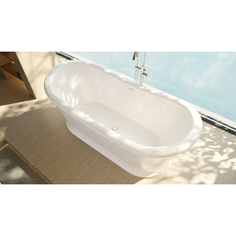 DreamLine Duet 68 7/8 in. L x 32 1/4 in. W x 26 3/4 in. H Acrylic Double Slipper Freestanding Tub, White, White