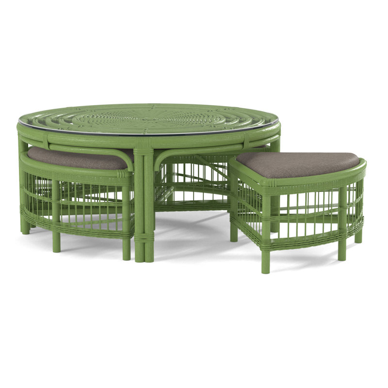 Raffles Rattan Cocktail Table with Benches, Antique Black, Stone Crypton Performance; 0884-83