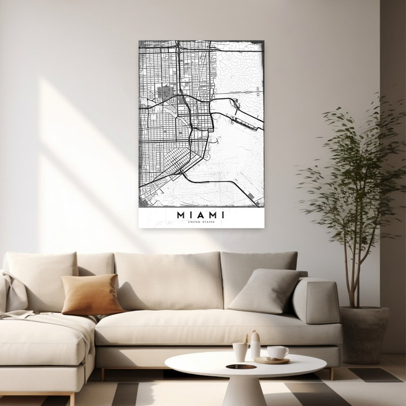 «Miami City Map Abstract City Contemporary», reproduction d'art murale, 60" H x 40" W