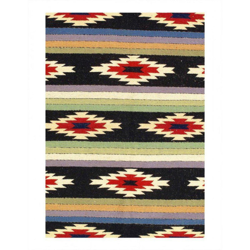 Tapis noir en laine / coton Southwestern Handmade Rectangle 4 pi 2 po x 6 pi