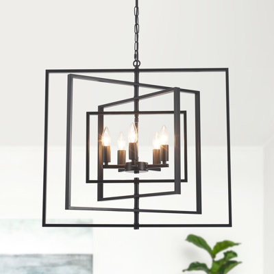 Lustre géométrique linéaire carré / rectangulaire à 5 lumières de 25,59 po de style lanterne moderne pour couloir et îlot de cuisine