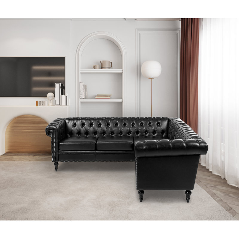 Canapé modulaire en cuir 2 pièces Carri, Similicuir noir
