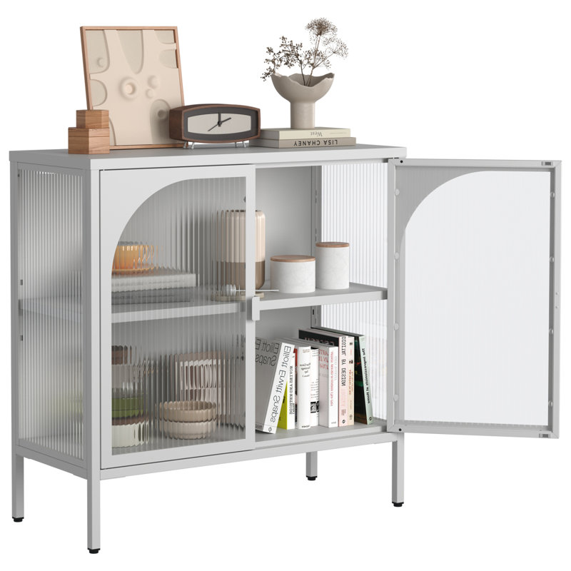 Buffet en métal avec 2 portes en verre et tablettes réglables