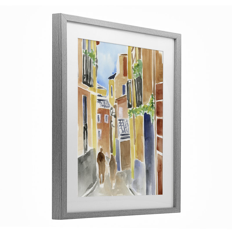 Calles de Madrid, reproduction d'art sous verre encadrée, design par June Erica Vess, H 21 po x l 17 po, Cadre de ferme gris
