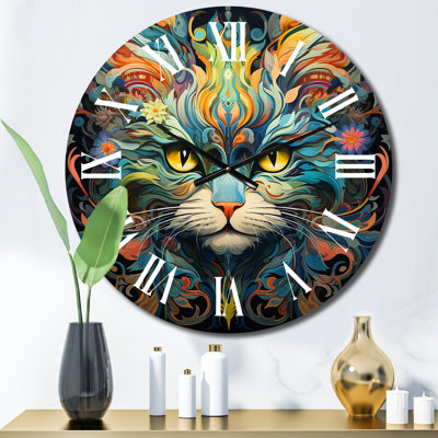 Cosmic Teal Cat With Mysterious Gaze Wall Clock