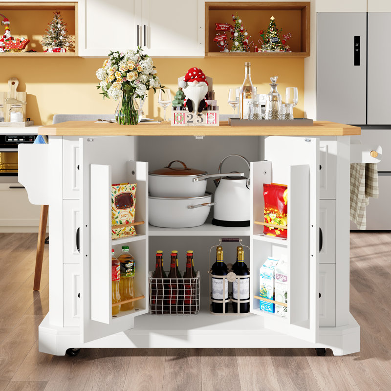 Wood Kitchen Island, White