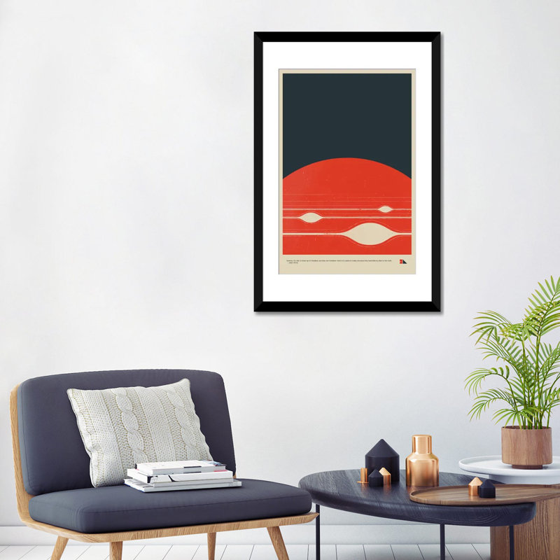 2046 Design «Jupiter» - Impression sur toile tendue, H 24 po x l 16 po x P 1 po, Papier d'art encadré noir, Blanc