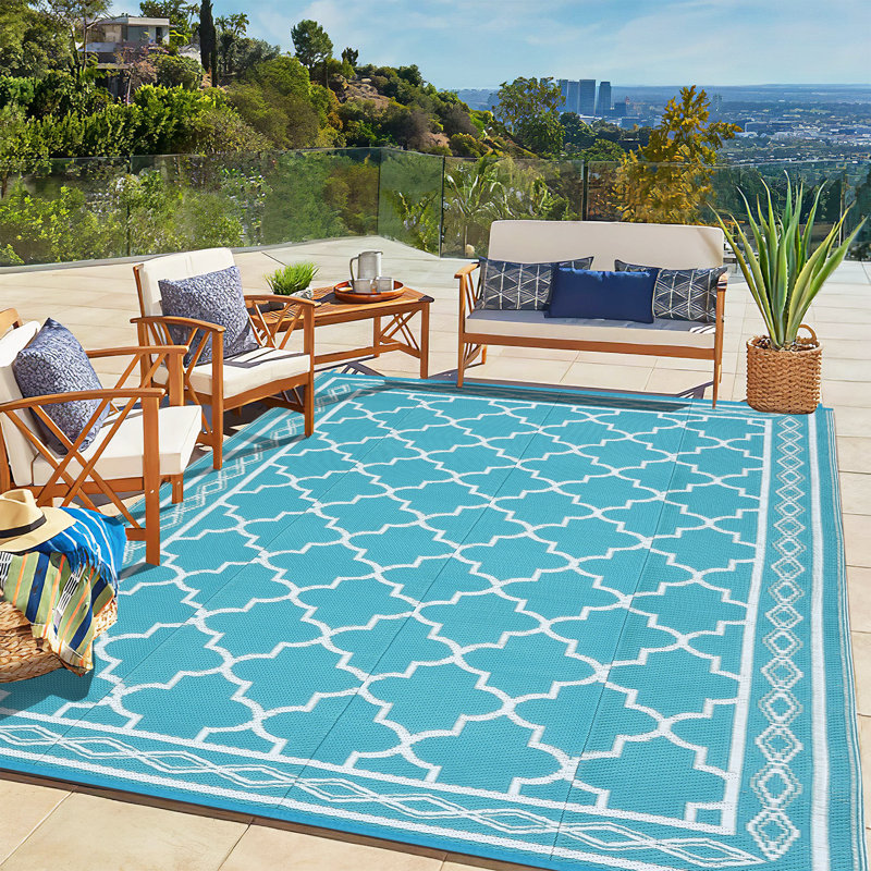 9*12ft Outdoor Rug for Patios Waterproof Reversible Rug Geometric Rug Lightweight Rug Plastic Straw Outdoor Rug for Outside, RV, Deck, Picnic, Beach, Trailer, Camping