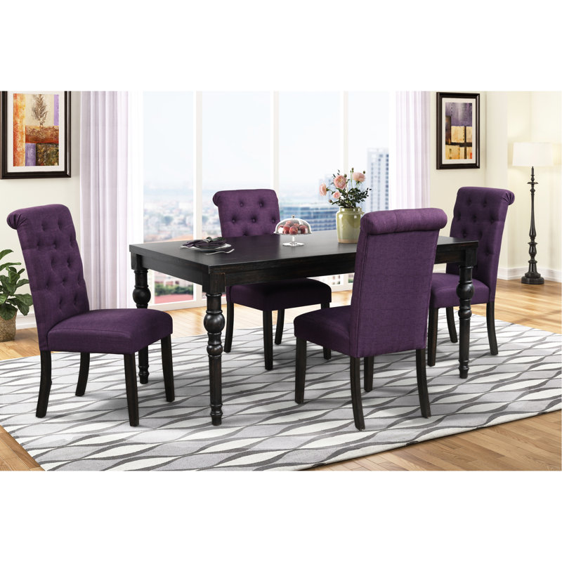 Table de salle à manger en bois franc de style urbain avec table et 4 chaises, bois foncé délavé, rectangulaire, bois massif noir et noir, construction robuste