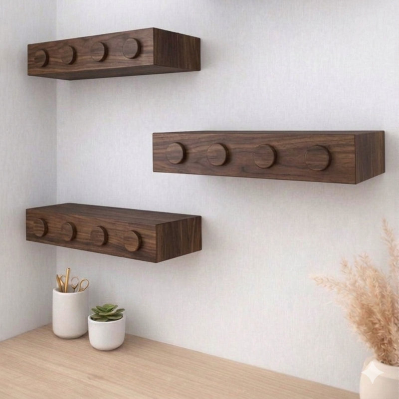 Ensemble de 3 tablettes murales pour enfants, Noyer
