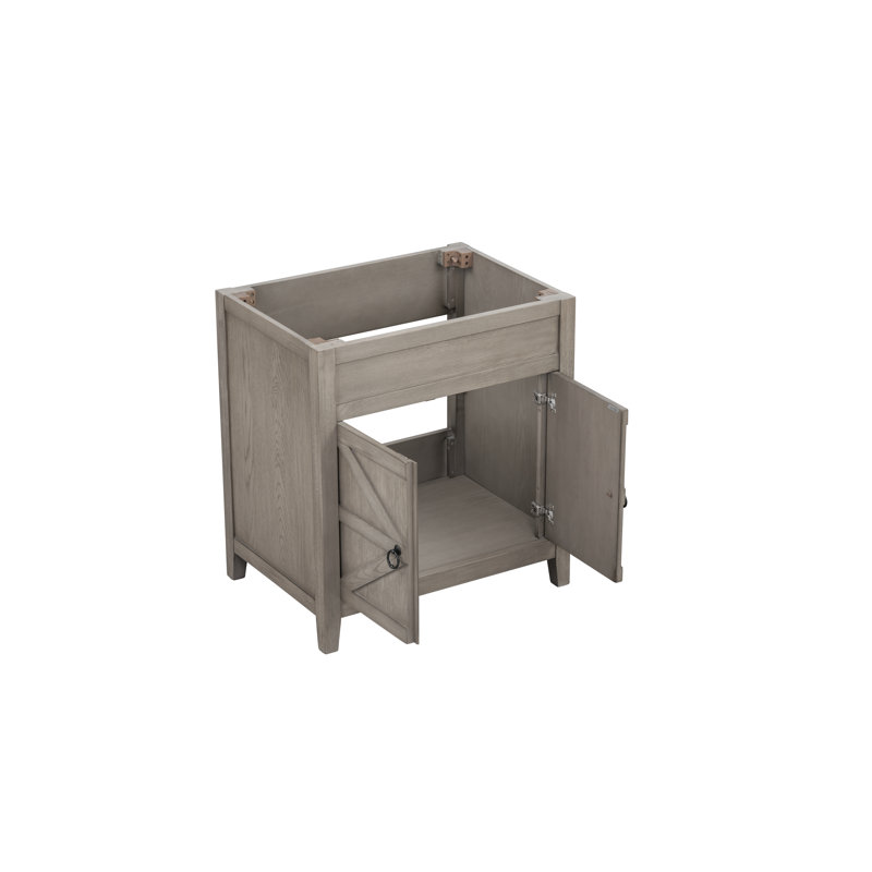 Base de meuble-lavabo 30 po - Bois massif + panneau de fibres à densité moyenne - 1 pièce - Autoportant - Gris antique - Portes à fermeture en douceur