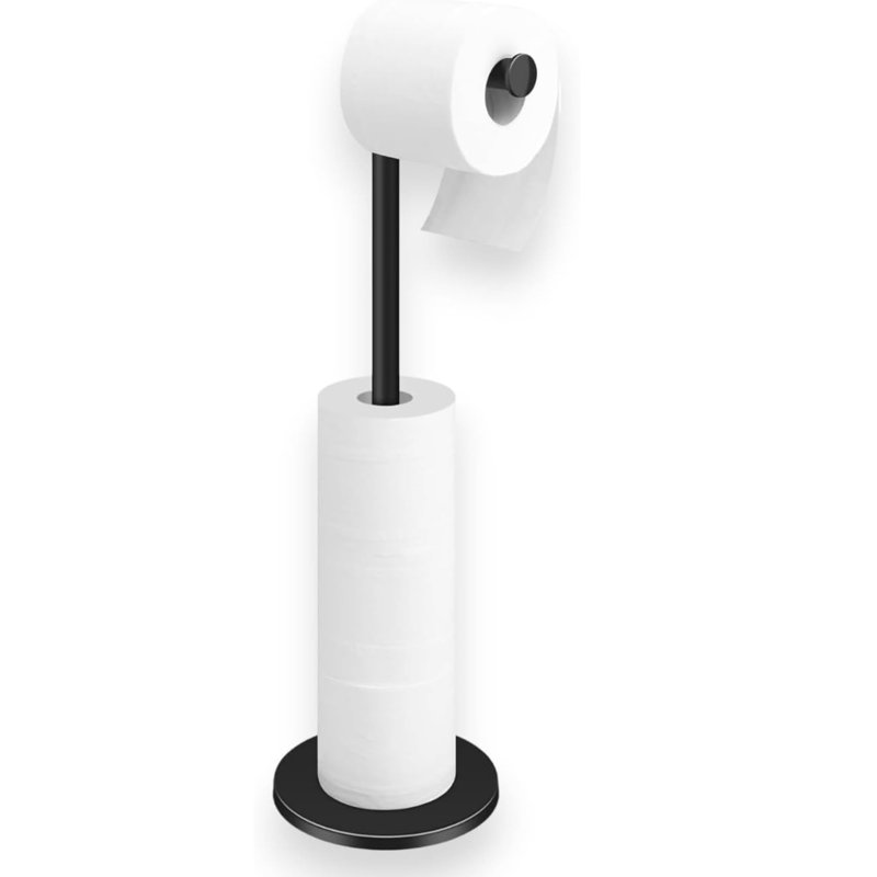 2 Porte-papier hygiénique sur pied noir en acier inoxydable avec réserve pour 4 rouleaux, finition thermolaquée
