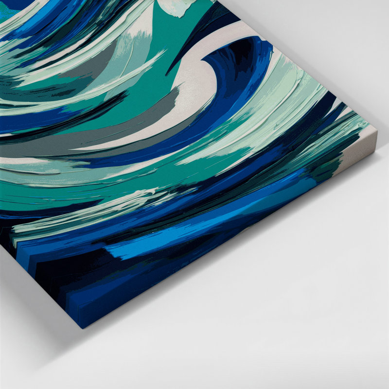 Abstrait paysage 26, art mural bleu sur toile, H 36 po x l 24 po