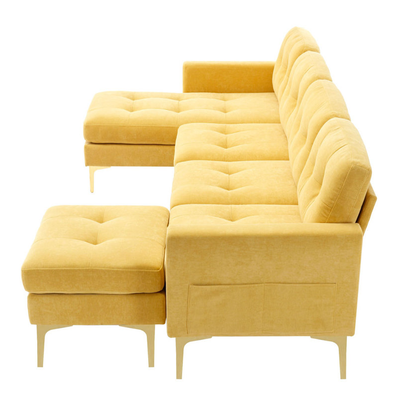 Jiuliana Upholstered Sectional Reversible, Yellow Velvet, Gold