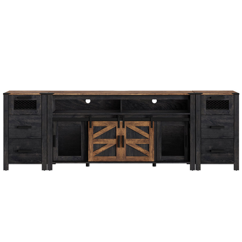 Gracie Oaks Drawer TV Stand Set For Ups To 85 Inch TV,Entertainment Center With Sliding Barn Door,Farmhouse Media TV Console Table With Adjustable Shelf For Living Room Bedroom