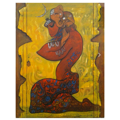 Shankara avec Bal Ganesha | Acrylique sur toile | Par Ramesh Gujar
