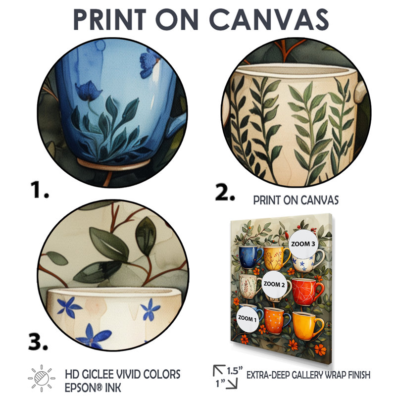Tasse de café rouge et bleu Boho Morning - décor mural café, H 12 po x l 20 po, Cadre simple noir