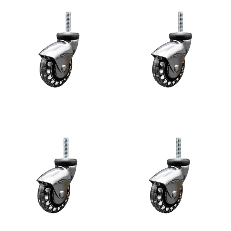 3 Inch Bright Chrome Hooded Polyurethane 12mm Threaded Stem Casters Set 4 SCC