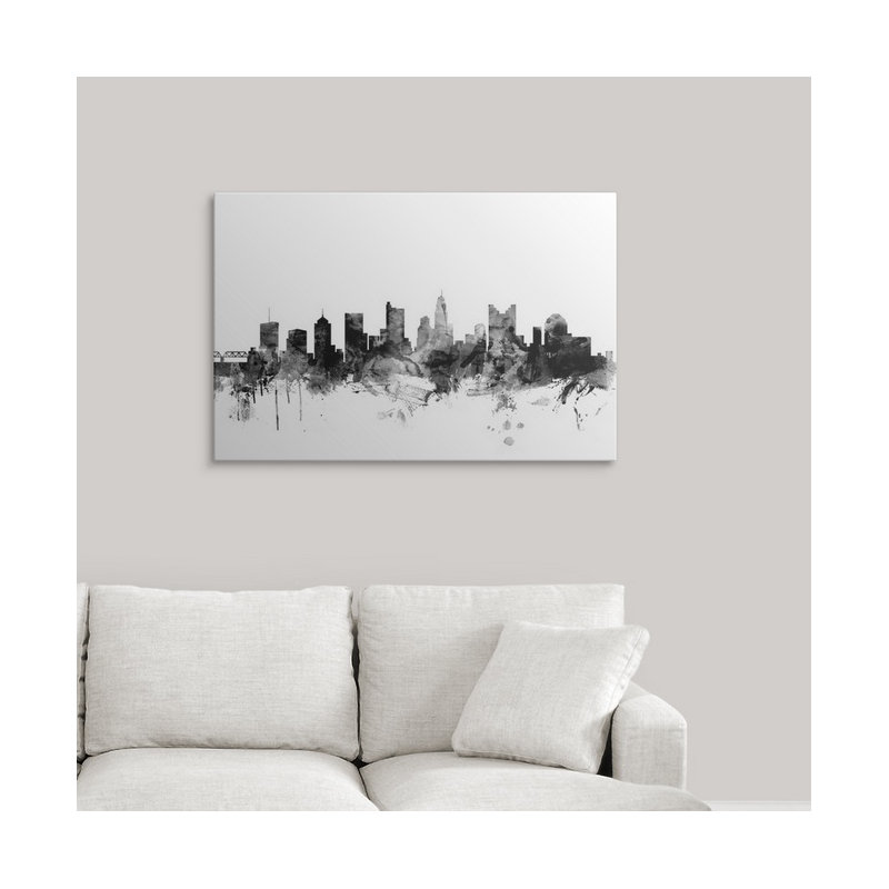 «Columbus Ohio Skyline» par Michael Tompsett - reproduction, H 20 po x l 30 po x P 1,5 po, Toile
