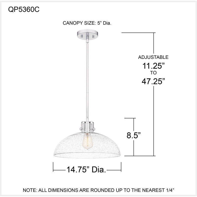 Iona Polished Chrome 14.75" Transitional Seeded Glass Pendant Light